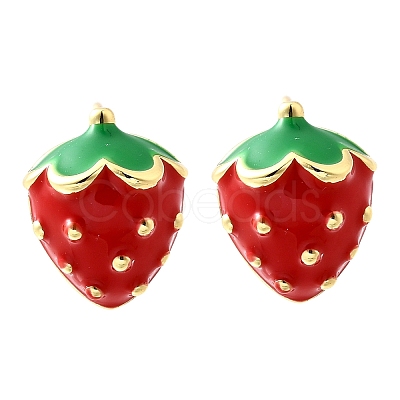 Strawberry Brass Stud Earrings EJEW-V011-04G-1
