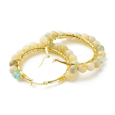 Natural Amazonite Beaded Hoop Earrings for Women EJEW-C003-03C-RS-1