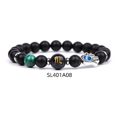 Natural Black Agate & Synthetic Malachite Stretch Bracelets PW-WG62314-08-1