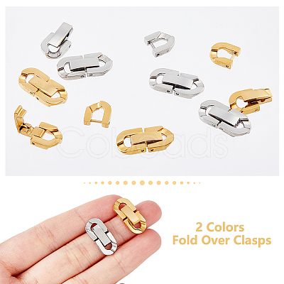 Unicraftale 8 Sets 2 Colors 304 Stainless Steel Fold Over Clasps STAS-UN0046-68-1