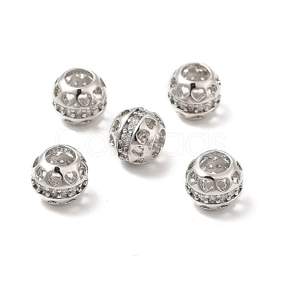 Hollow Brass Micro Pave Clear Cubic Zirconia European Style Beads KK-E068-VB485-1