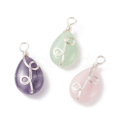 3Pcs 3 Styles Natural Mixed Stone Pendants PALLOY-JF01750-1