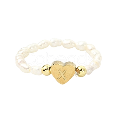 Natural Freshwater Pearl & 304 Stainless Steel Bead Finger Rings RJEW-FS00001-24-1