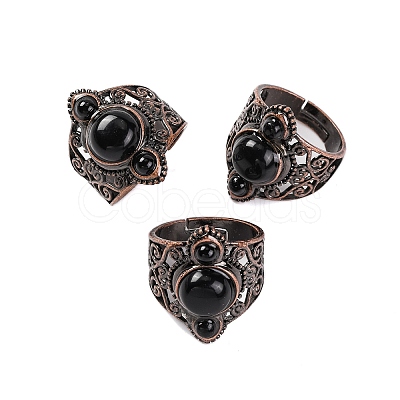 Natural Obsidian Retro Finger Rings RJEW-B067-01R-21-1
