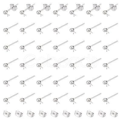100Pcs 304 Stainless Steel Ball Post Stud Earring Findings STAS-UN0056-35-1