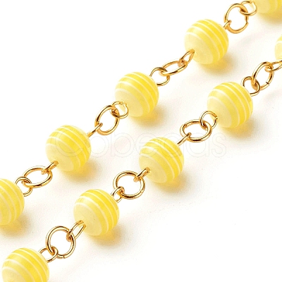 1 Strand Handmade Resin Stripe Pattern Round Beads Link Chains AJEW-SZ0002-01B-1