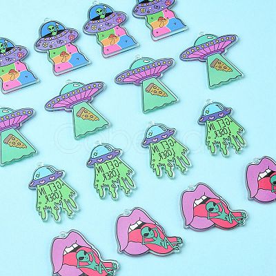 16Pcs 4 Styles Alien Theme Colorful Acrylic Pendants SACR-CJ0001-28-1