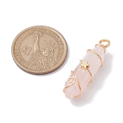 Natural Rose Quartz Double Terminal Pointed Pendants PALLOY-JF02672-03-1