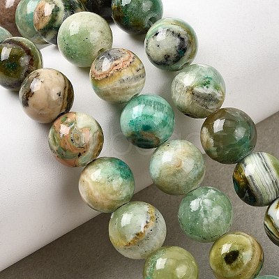 Natural Green Line Jasper Beads Strands X-G-L639-A01-6mm-1