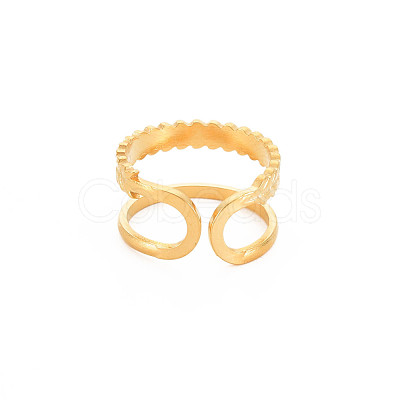 Ion Plating(IP) 304 Stainless Steel Double Line Open Cuff Ring for Women RJEW-S405-189G-1