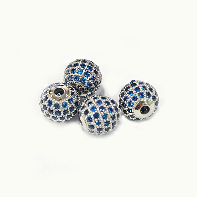 CZ Brass Micro Pave Cubic Zirconia Round Beads ZIRC-L017-8mm-10P-1