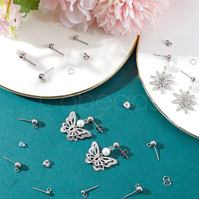 SOFPLATE 150Pcs 3 Size 202 Stainless Steel Ball Stud Earring Findings STAS-SP0001-53-1