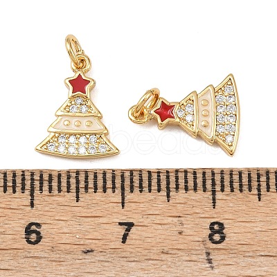 Christmas Brass Micro Pave Cubic Zirconia Enamel Charms KK-L255-19G-06-1