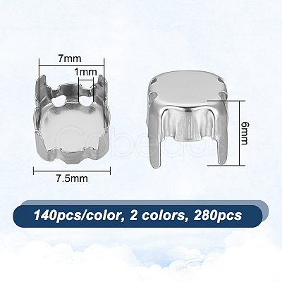 280Pcs 2 Colors 201 Stainless Steel Sew on Prong Settings STAS-UN0051-88-1