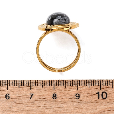 Oval Natural Snowflake Obsidian Finger Rings RJEW-M063-01G-18-1