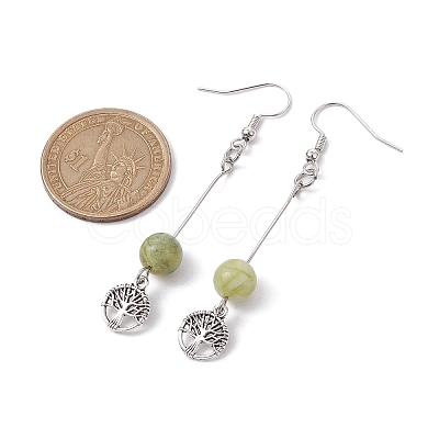 4 Pairs Natural Gemstone Round Beaded Dangle Earrings EJEW-JE05630-1