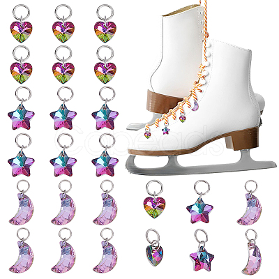 24Pcs 3 Styles Star & Moon & Heart Glass Shoes Charms PALLOY-PH01715-1