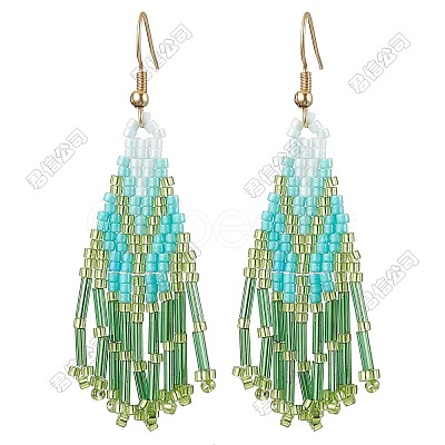 3 Pairs 304 Stainless Steel Glass Seed Beads Tassel Dangle Earrings EJEW-FS00071-1