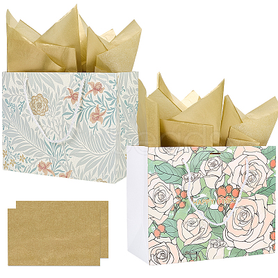 2Pcs 2 Colors Printed Paper Gift Tote Bags ABAG-SP0001-25-1