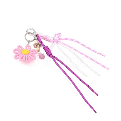 Flower Handmade Woven & Polyester Cord & Resin & Acrylic Beaded Pendant Decorations HJEW-JM04421-01-1