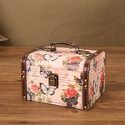 Retro Printed Imitation Leather Jewelry Storage Boxs with Handle PW-WG64239-01-1