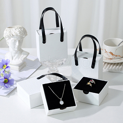 PU Leather Jewelry Set Drawer Boxes with Sponge Inside and Texture Paper Jewelry Tote Bags ABAG-CL0001-66A-1