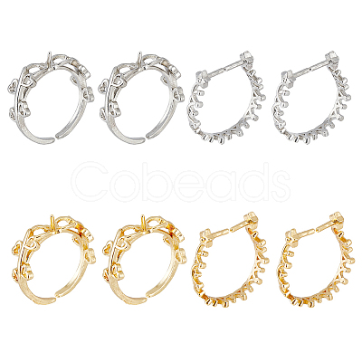 SUPERFINDINGS 8Pcs 4 Style Rack Plating Brass Open Cuff Ring Settings KK-FH0006-84-1