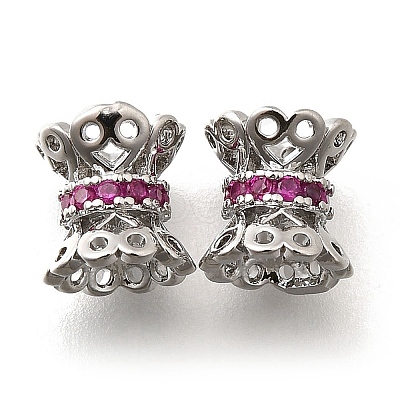 Brass Micro Pave Magenta Cubic Zirconia Beads KK-M318-32P-1