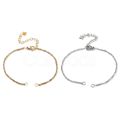 2Pcs 2 Colors 304 Stainless Steel Singapore Chain Bracelet Making AJEW-JB01332-1