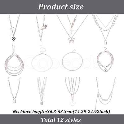 18Pcs 18 Style Alloy Curb & Paperclip & Herringbone Chain Necklaces Set NJEW-AN0001-43-1