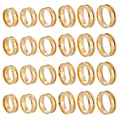 24Pcs 6 Styles 201 Stainless Steel Grooved Finger Ring Settings STAS-ME0003-12G-1