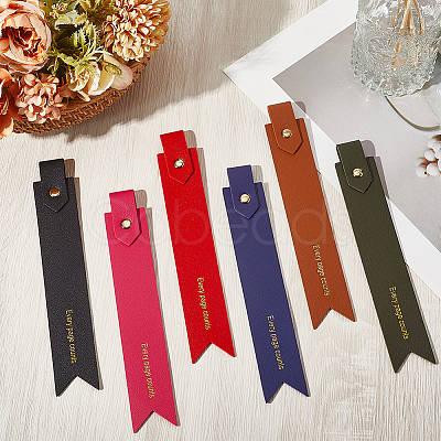 6Pcs 6 Colors PU Leather Bookmarks AJEW-SP0002-27-1