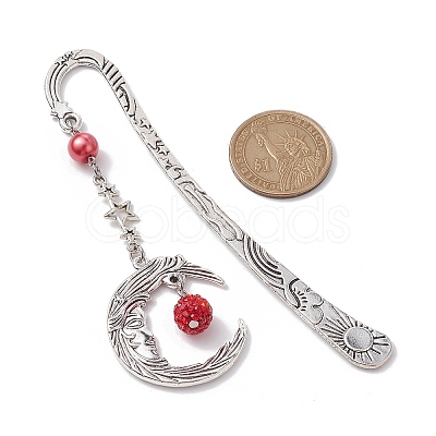 Alloy Moon Pendant Bookmark AJEW-JK00296-05-1