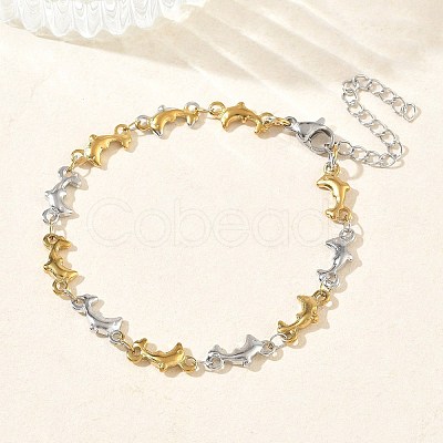 Women's 304 Stainless Steel Dolphin Link Chains Bracelets BJEW-G790-02GP-1