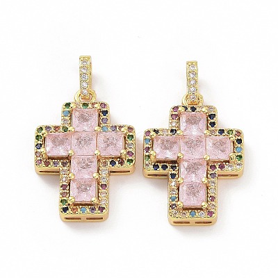 Brass Micro Pave Clear Cubic Zirconia Pendants ZIRC-F135-24G-02A-1
