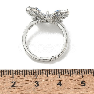 Adjustable Brass Butterfly Finger Rings with Light Blue Cubic Zirconia CU-CBA7E55-18P-02-1