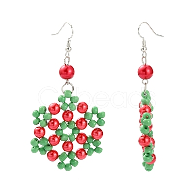 Flower Glass Pearl Beads Dangle Earrings for Christmas EJEW-JE01615-01-1
