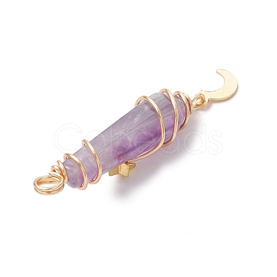 3Pcs 3 Styles Natural Amethyst Pointed Copper Wire Wrapped Faceted Bullet Big Pendants PALLOY-JF03572-03-1