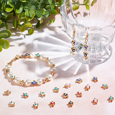 60Pcs 6 Colors Golden Tone Alloy Enamel Beads ENAM-AR0001-53-1