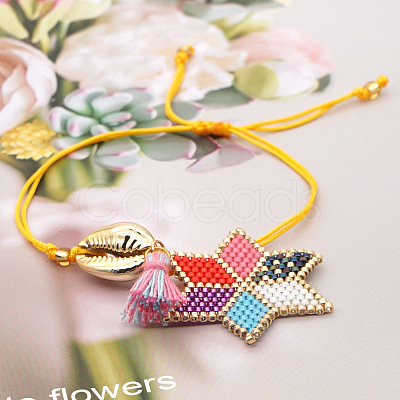 Adjustable Glass Seed Bead Braided Star Charm Bracelets HR8950-1