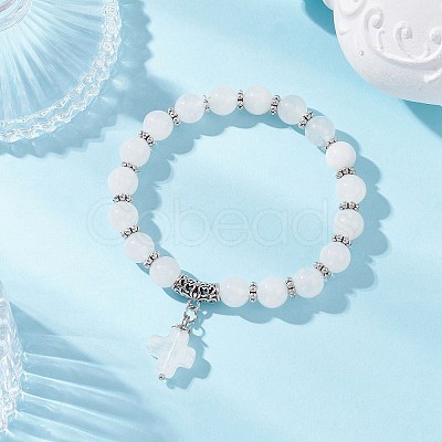 Natural Malaysia Jade Cross Charm Bracelets BJEW-JB12259-04-1