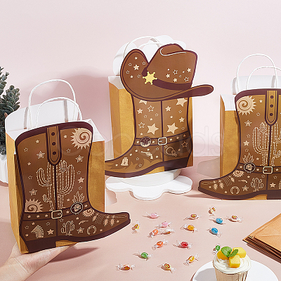 12Pcs 2 Styles Cowboy Boot Shape Paper Gift Tote Bags Kits ABAG-WH0083-013B-1