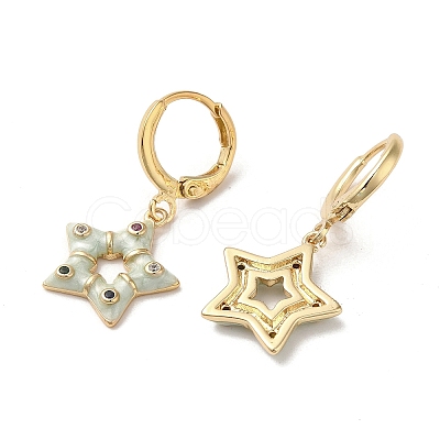 Star Golden Brass Dangle Leverback Earrings EJEW-L268-033G-02-1