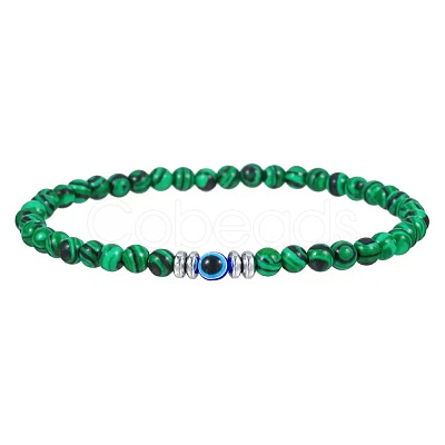 Glass Evil Eye 4MM Synthetic Malachite Beaded Stretch Bracelets for Men VE1501-2-1