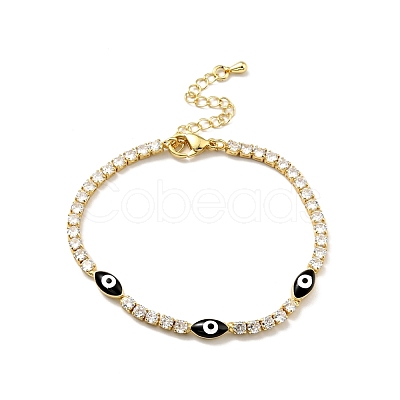 Enamel Horse Eye Link Bracelet with Clear Cubic Zirconia Tennis Chains BJEW-G650-02G-1