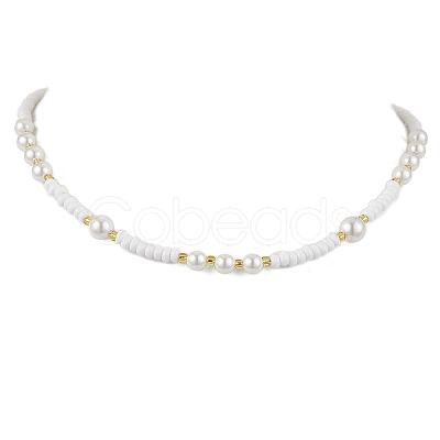 Shell Pearl Bead & Glass Seed Beads Beaded Necklaces for Women NJEW-MZ00073-01-1