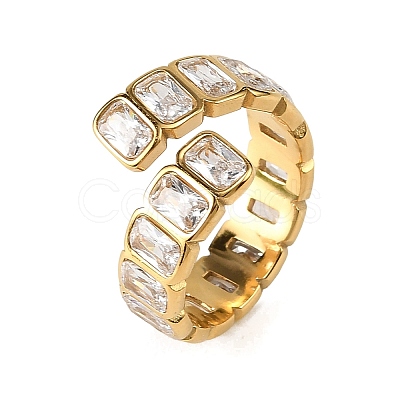 304 Stainless Steel Pave Cubic Zirconia Cuff Open Rings for Women SA-CBAABBA-05G-1
