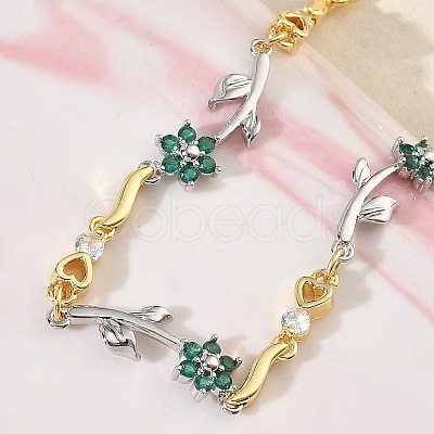 Brass Micro Pave Cubic Zirconia Link Chain Bracelets for Women BJEW-C156-04B-04GP-1