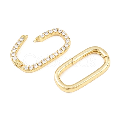 Oval Brass Micro Pave Clear Cubic Zirconia Spring Gate Rings KK-C162-093G-1