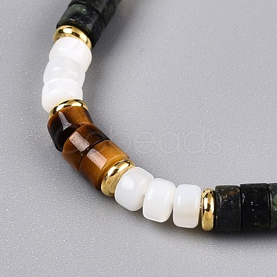 Column Natural Tiger Eyes & Kambaba Jasper & White Shell Beaded Necklaces for Women NJEW-T017-01G-1